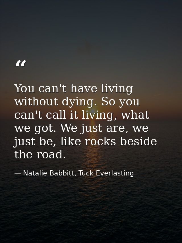 You can't have living without dying. So you can't call it living, what we got. We just are, we just be, like rocks besid — Natalie Babbitt, Tuck Everlasting