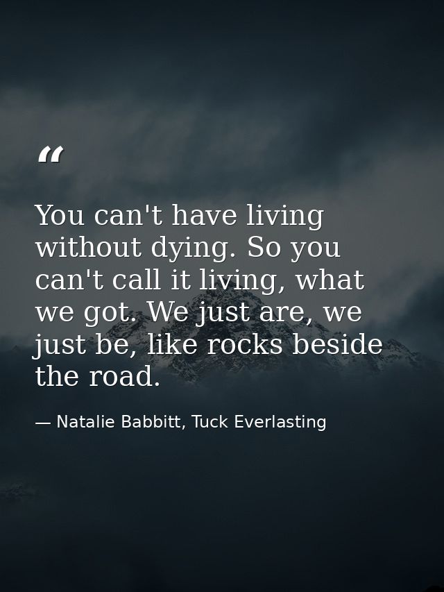 You can't have living without dying. So you can't call it living, what we got. We just are, we just be, like rocks besid — Natalie Babbitt, Tuck Everlasting