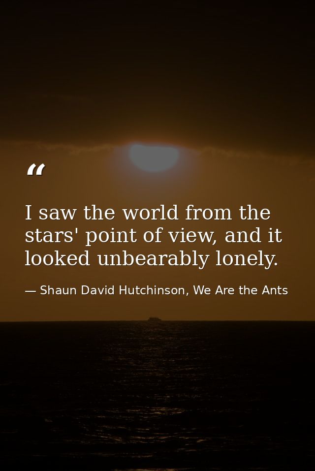 I saw the world from the stars' point of view, and it looked unbearably lonely. — Shaun David Hutchinson, We Are the Ants