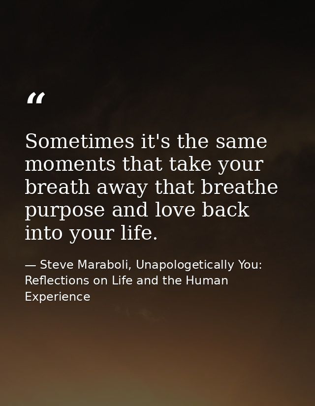 Sometimes it's the same moments that take your breath away that breathe purpose and love back into your life. — Steve Maraboli, Unapologetically You: Reflections on Life and the Human Experience