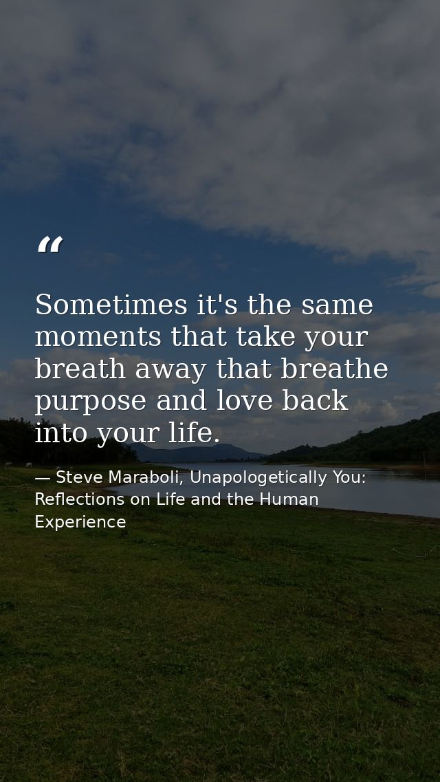Sometimes it's the same moments that take your breath away that breathe purpose and love back into your life. — Steve Maraboli, Unapologetically You: Reflections on Life and the Human Experience
