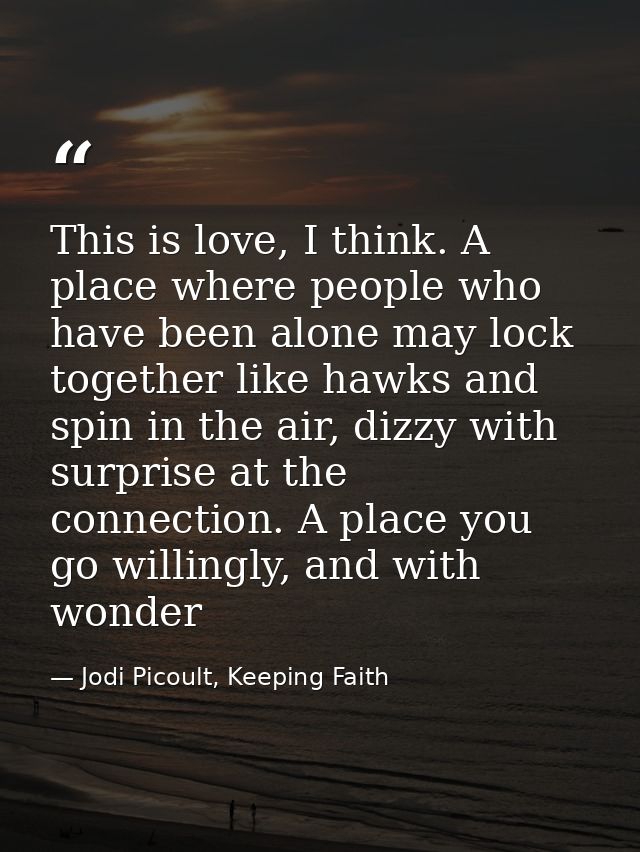 This is love, I think. A place where people who have been alone may lock together like hawks and spin in the air, dizzy  — Jodi Picoult, Keeping Faith