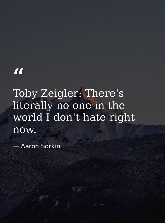 Toby Zeigler: There's literally no one in the world I don't hate right now. — Aaron Sorkin