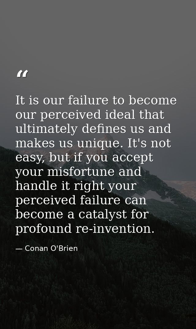 It is our failure to become our perceived ideal that ultimately defines us and makes us unique. It's not easy, but if yo — Conan O'Brien