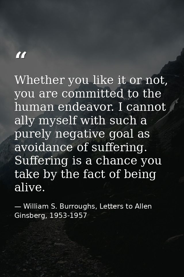 Whether you like it or not, you are committed to the human endeavor. I cannot ally myself with such a purely negative go — William S. Burroughs, Letters to Allen Ginsberg, 1953-1957