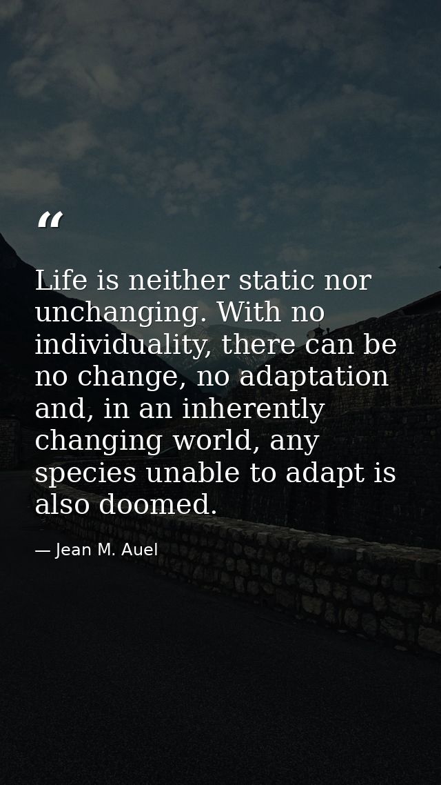 Life is neither static nor unchanging. With no individuality, there can be no change, no adaptation and, in an inherentl — Jean M. Auel