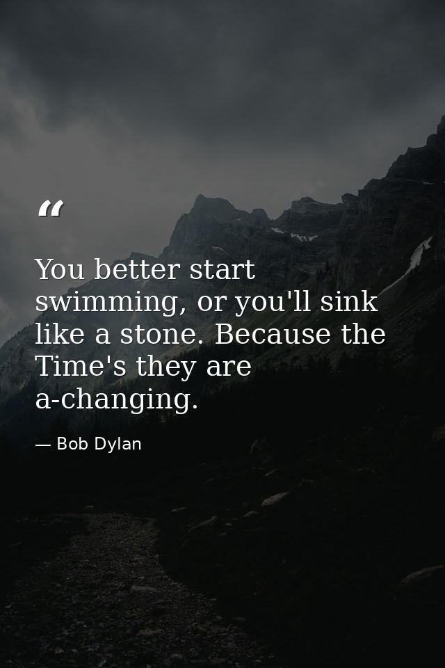 You better start swimming, or you'll sink like a stone. Because the Time's they are a-changing. — Bob Dylan
