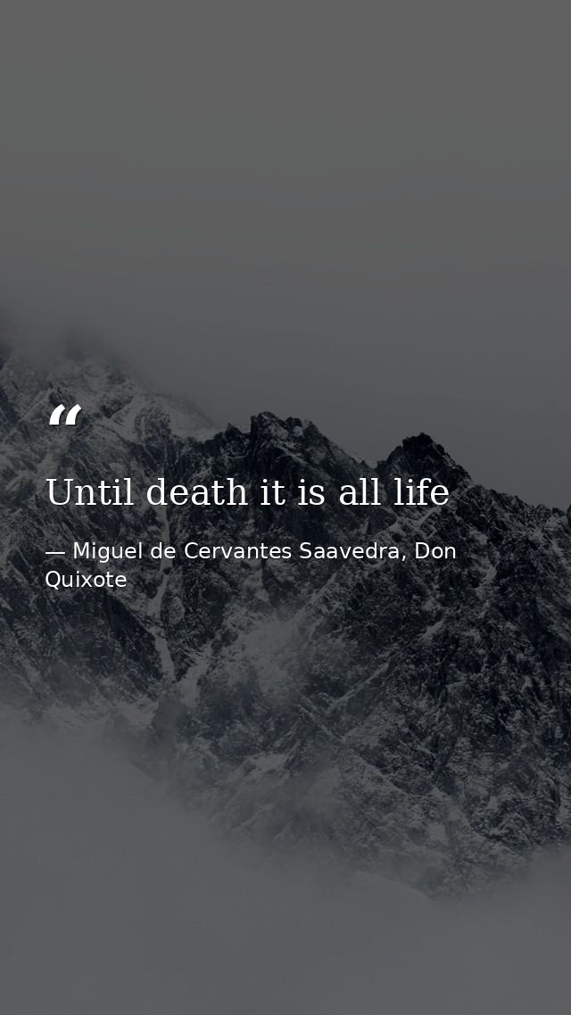 Until death it is all life — Miguel de Cervantes Saavedra, Don Quixote