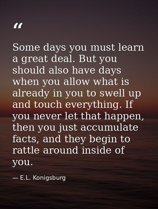Some days you must learn a great deal. But you should also have days when you allow what is already in you to swell up a — E.L. Konigsburg