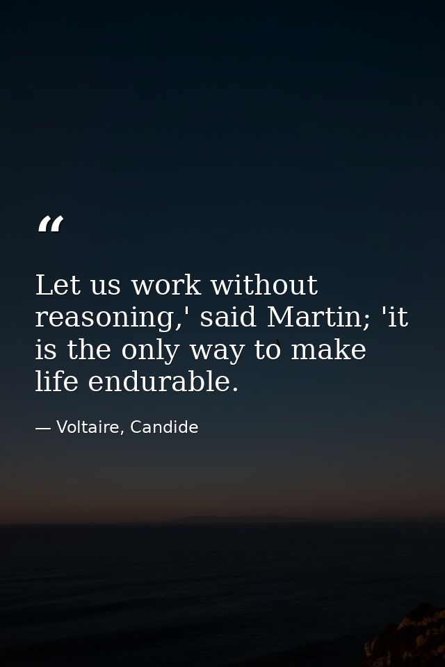 Let us work without reasoning,' said Martin; 'it is the only way to make life endurable. — Voltaire, Candide