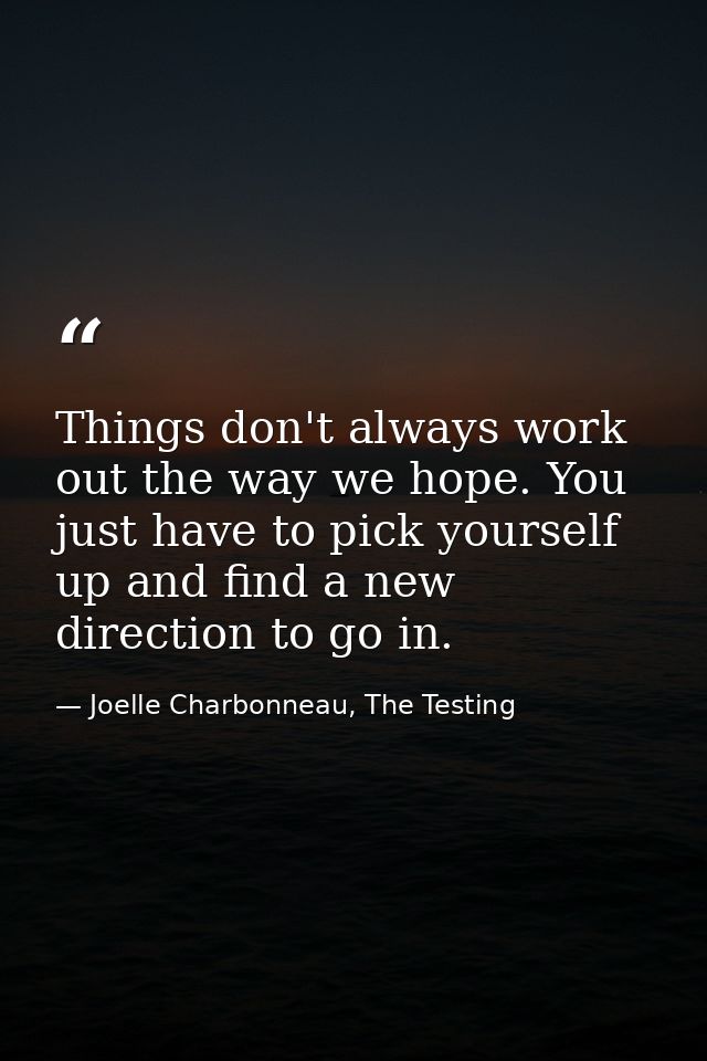 Things don't always work out the way we hope. You just have to pick yourself up and find a new direction to go in. — Joelle Charbonneau, The Testing