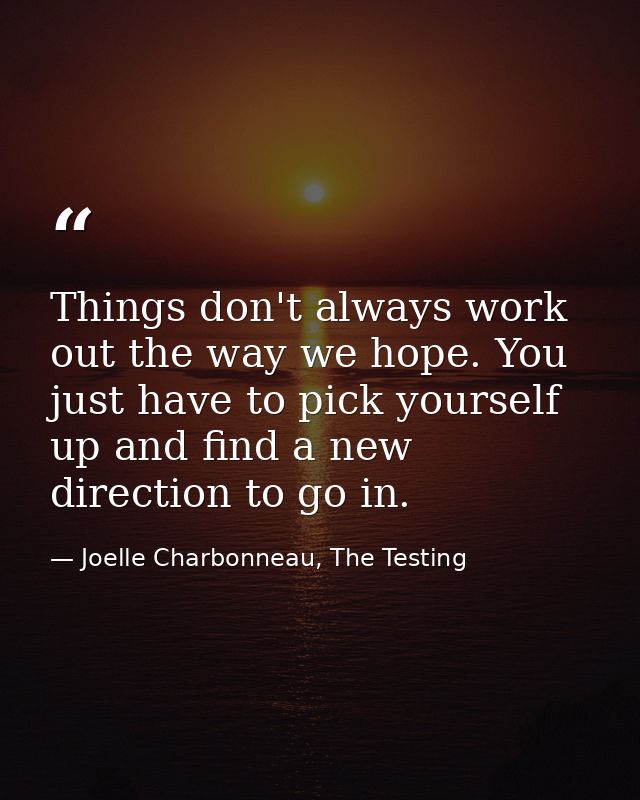 Things don't always work out the way we hope. You just have to pick yourself up and find a new direction to go in. — Joelle Charbonneau, The Testing