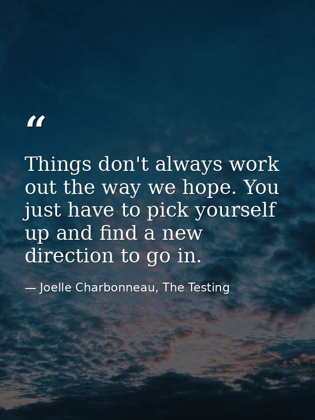 Things don't always work out the way we hope. You just have to pick yourself up and find a new direction to go in. — Joelle Charbonneau, The Testing