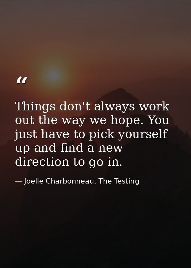 Things don't always work out the way we hope. You just have to pick yourself up and find a new direction to go in. — Joelle Charbonneau, The Testing