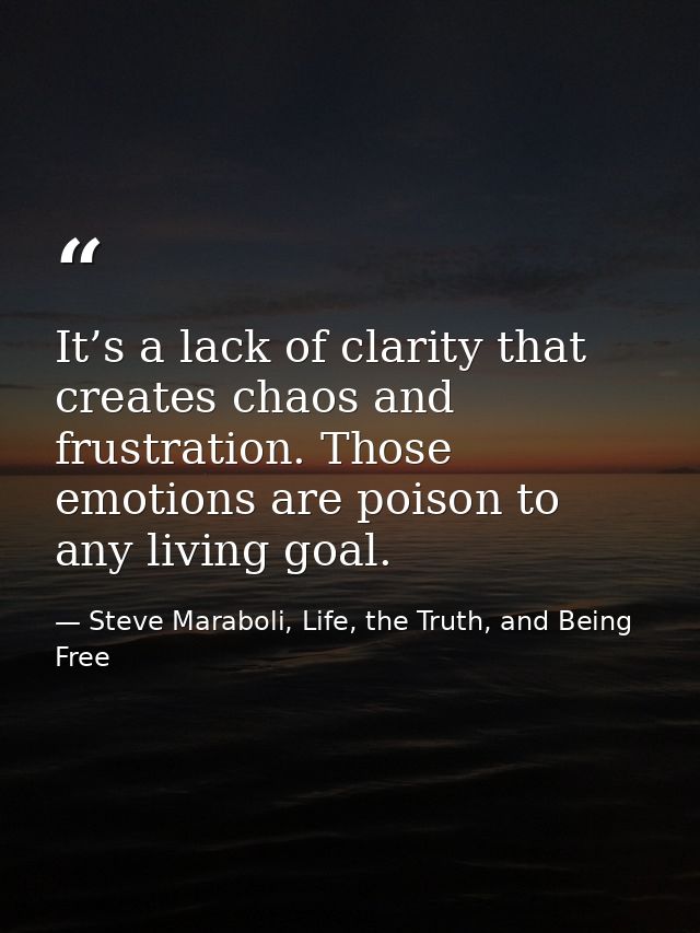 It’s a lack of clarity that creates chaos and frustration. Those emotions are poison to any living goal. — Steve Maraboli, Life, the Truth, and Being Free