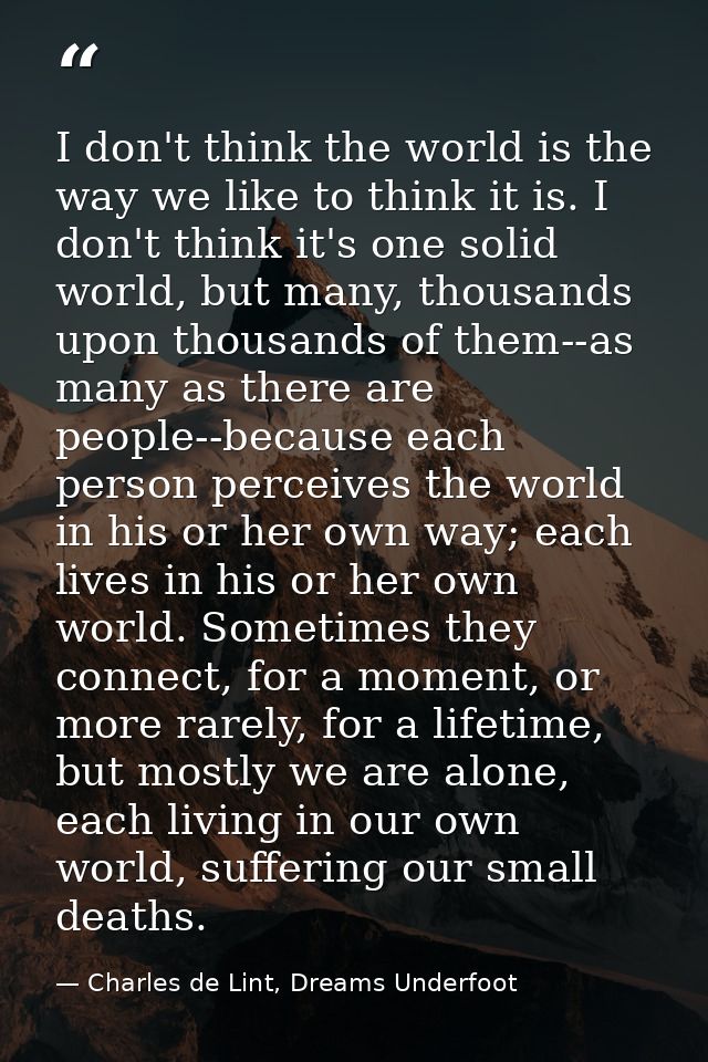 I don't think the world is the way we like to think it is. I don't think it's one solid world, but many, thousands upon  — Charles de Lint, Dreams Underfoot