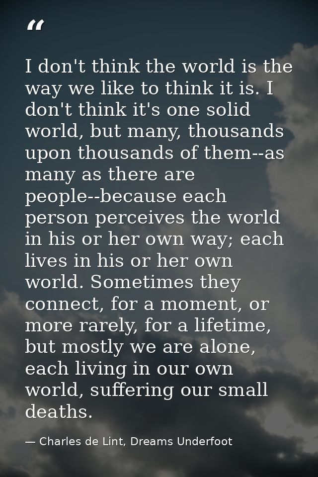 I don't think the world is the way we like to think it is. I don't think it's one solid world, but many, thousands upon  — Charles de Lint, Dreams Underfoot