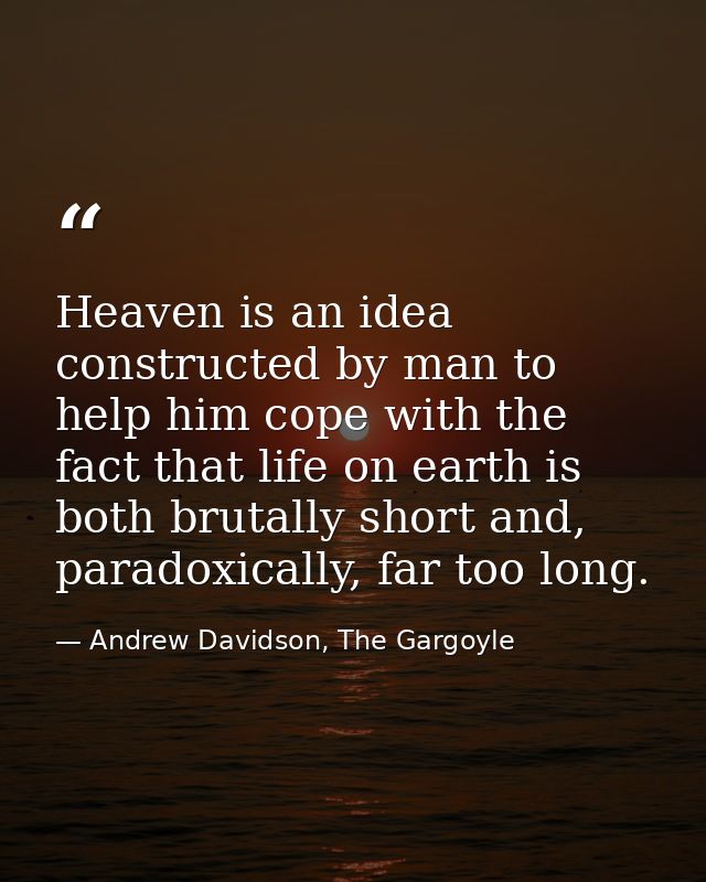 Heaven is an idea constructed by man to help him cope with the fact that life on earth is both brutally short and, parad — Andrew Davidson, The Gargoyle