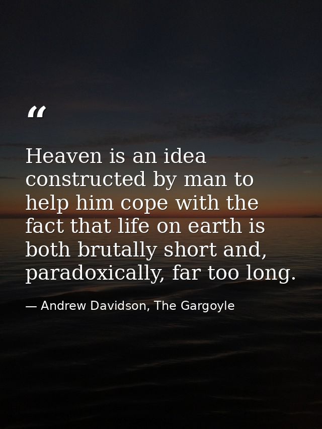 Heaven is an idea constructed by man to help him cope with the fact that life on earth is both brutally short and, parad — Andrew Davidson, The Gargoyle