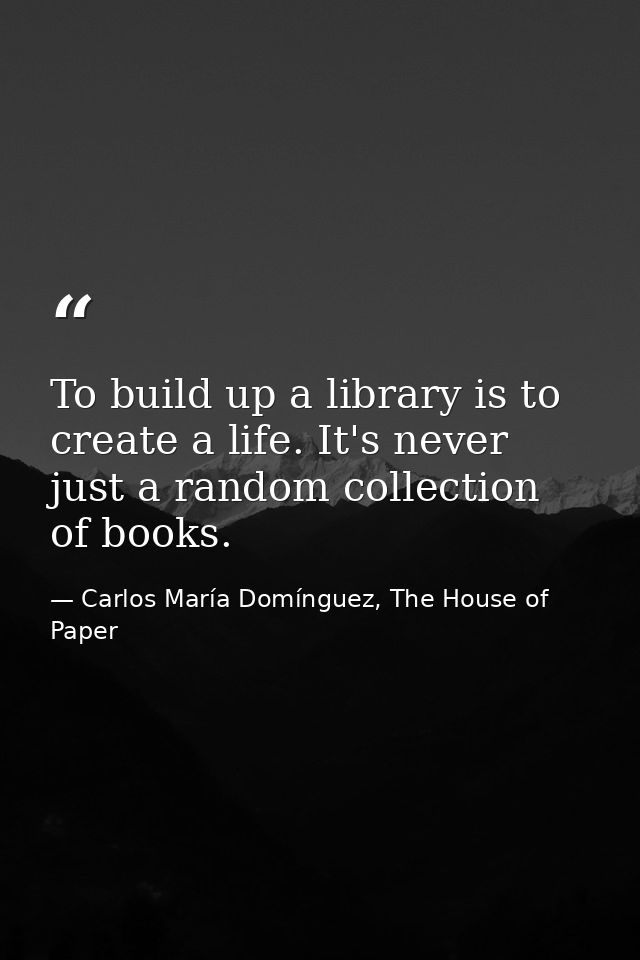 To build up a library is to create a life. It's never just a random collection of books. — Carlos María Domínguez, The House of Paper