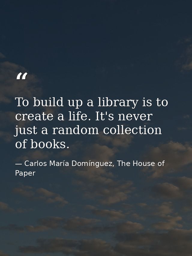 To build up a library is to create a life. It's never just a random collection of books. — Carlos María Domínguez, The House of Paper