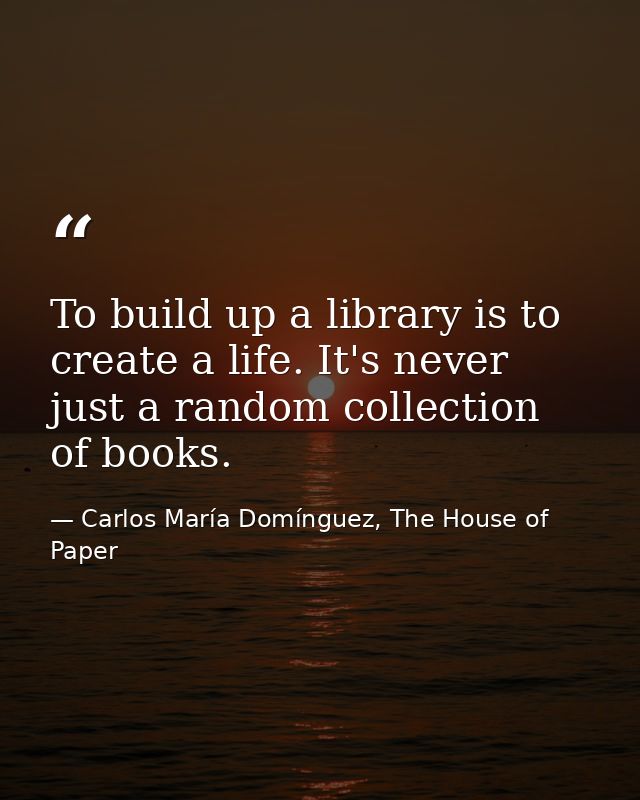 To build up a library is to create a life. It's never just a random collection of books. — Carlos María Domínguez, The House of Paper