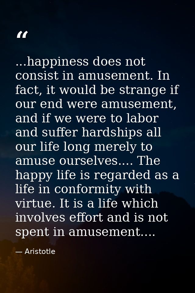 ...happiness does not consist in amusement. In fact, it would be strange if our end were amusement, and if we were to la — Aristotle
