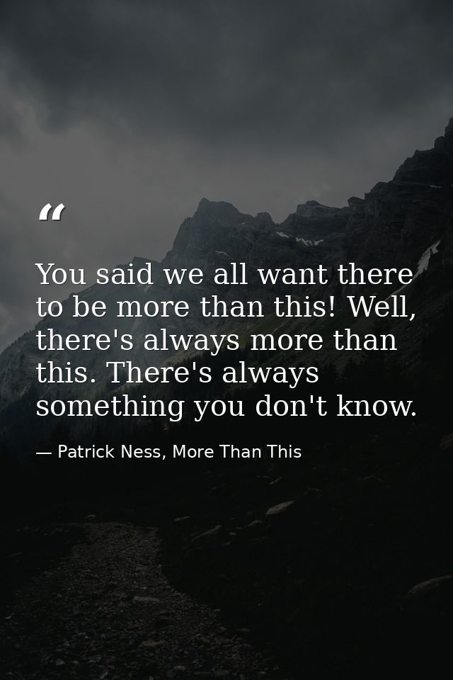 You said we all want there to be more than this! Well, there's always more than this. There's always something you don't — Patrick Ness, More Than This