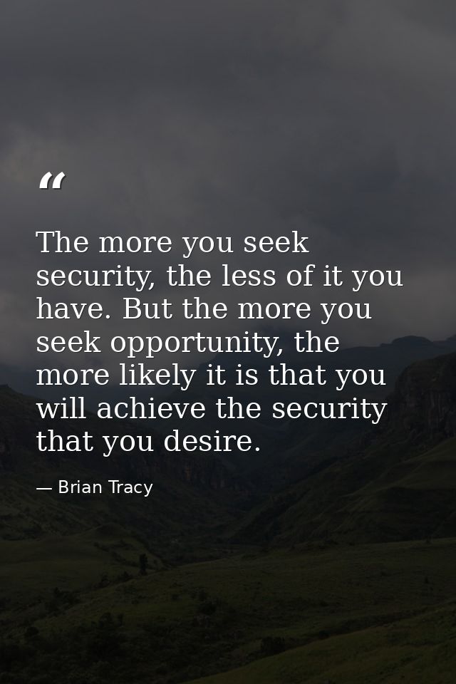 The more you seek security, the less of it you have. But the more you seek opportunity, the more likely it is that you w — Brian Tracy