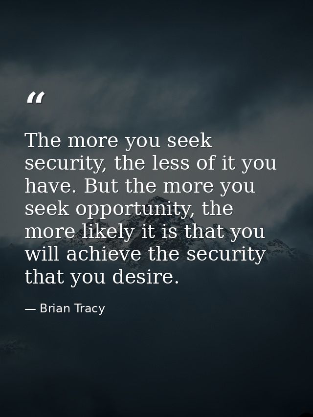 The more you seek security, the less of it you have. But the more you seek opportunity, the more likely it is that you w — Brian Tracy