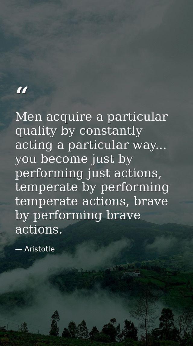 Men acquire a particular quality by constantly acting a particular way... you become just by performing just actions, te — Aristotle