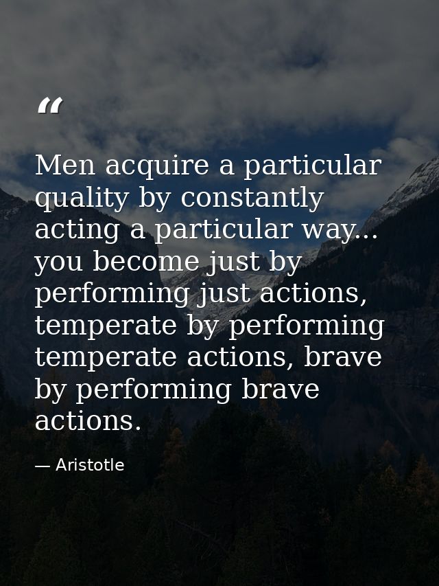 Men acquire a particular quality by constantly acting a particular way... you become just by performing just actions, te — Aristotle