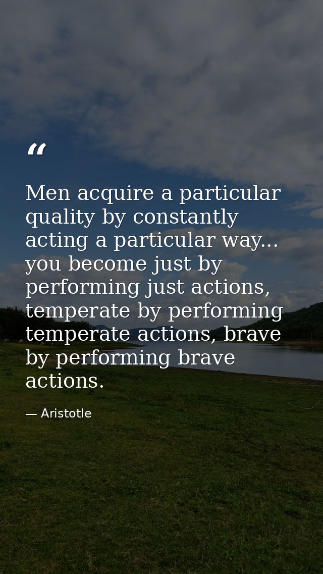 Men acquire a particular quality by constantly acting a particular way... you become just by performing just actions, te — Aristotle