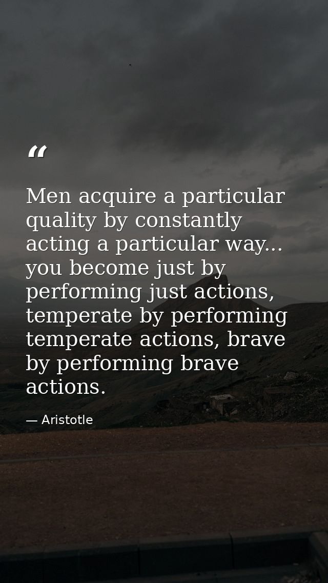 Men acquire a particular quality by constantly acting a particular way... you become just by performing just actions, te — Aristotle