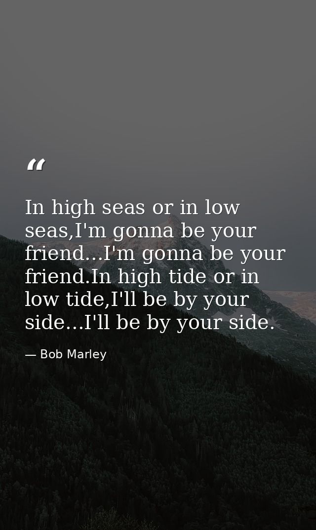 In high seas or in low seas,I'm gonna be your friend...I'm gonna be your friend.In high tide or in low tide,I'll be by y — Bob Marley