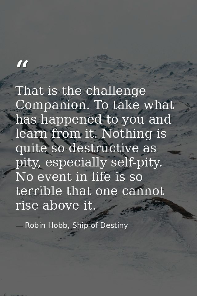 That is the challenge Companion. To take what has happened to you and learn from it. Nothing is quite so destructive as  — Robin Hobb, Ship of Destiny