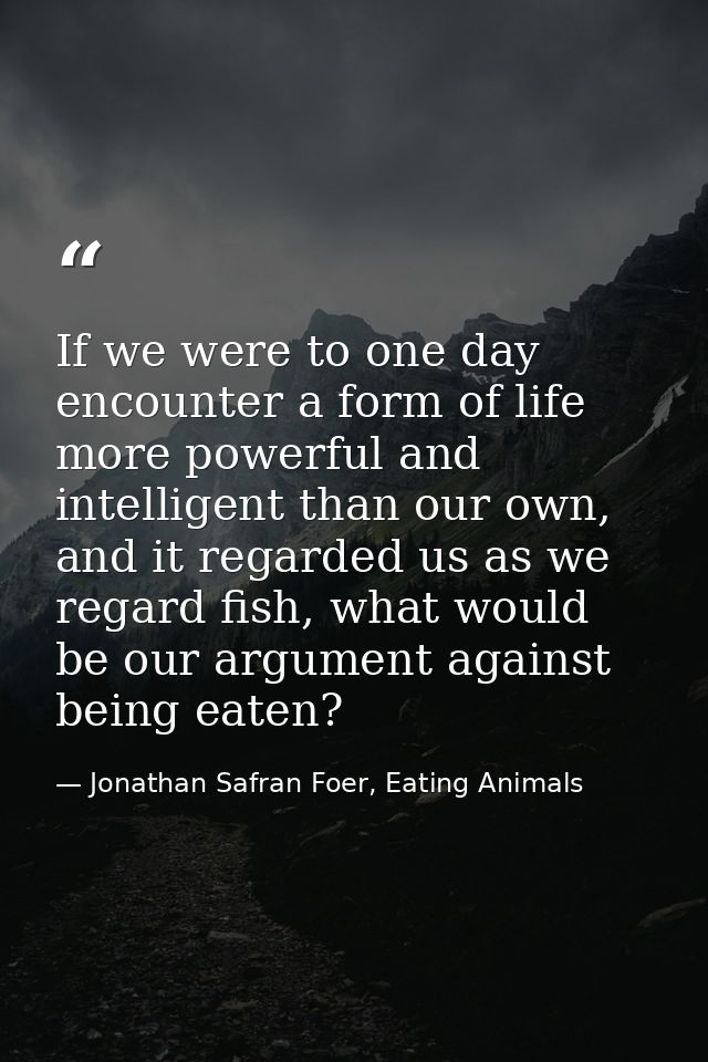 If we were to one day encounter a form of life more powerful and intelligent than our own, and it regarded us as we rega — Jonathan Safran Foer, Eating Animals