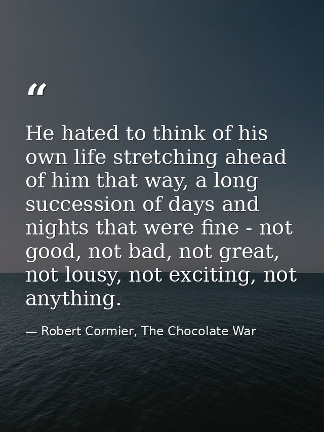 He hated to think of his own life stretching ahead of him that way, a long succession of days and nights that were fine  — Robert Cormier, The Chocolate War