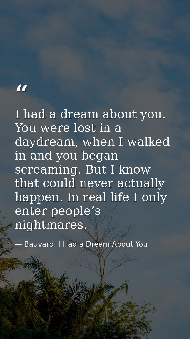 I had a dream about you. You were lost in a daydream, when I walked in and you began screaming. But I know that could ne — Bauvard, I Had a Dream About You