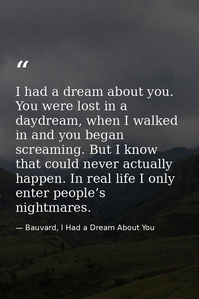 I had a dream about you. You were lost in a daydream, when I walked in and you began screaming. But I know that could ne — Bauvard, I Had a Dream About You