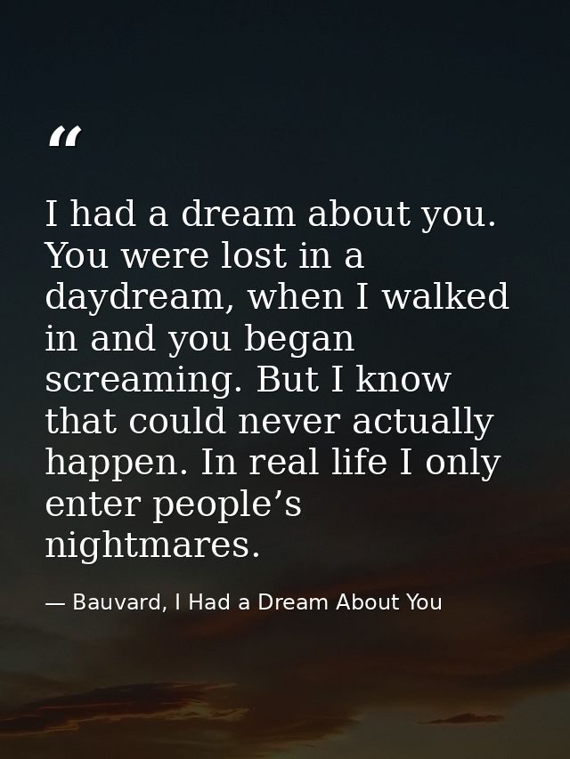 I had a dream about you. You were lost in a daydream, when I walked in and you began screaming. But I know that could ne — Bauvard, I Had a Dream About You