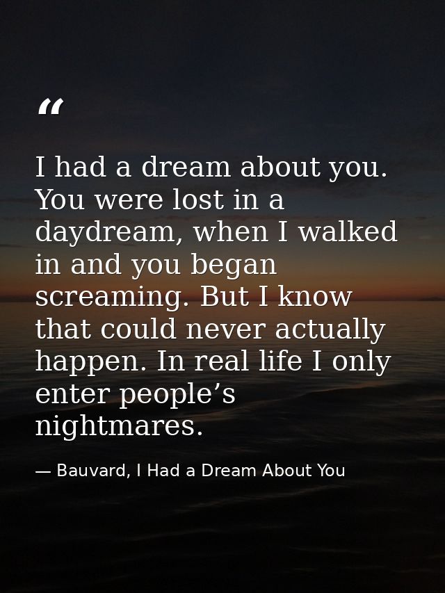 I had a dream about you. You were lost in a daydream, when I walked in and you began screaming. But I know that could ne — Bauvard, I Had a Dream About You