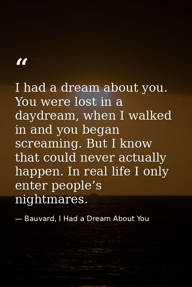 I had a dream about you. You were lost in a daydream, when I walked in and you began screaming. But I know that could ne — Bauvard, I Had a Dream About You