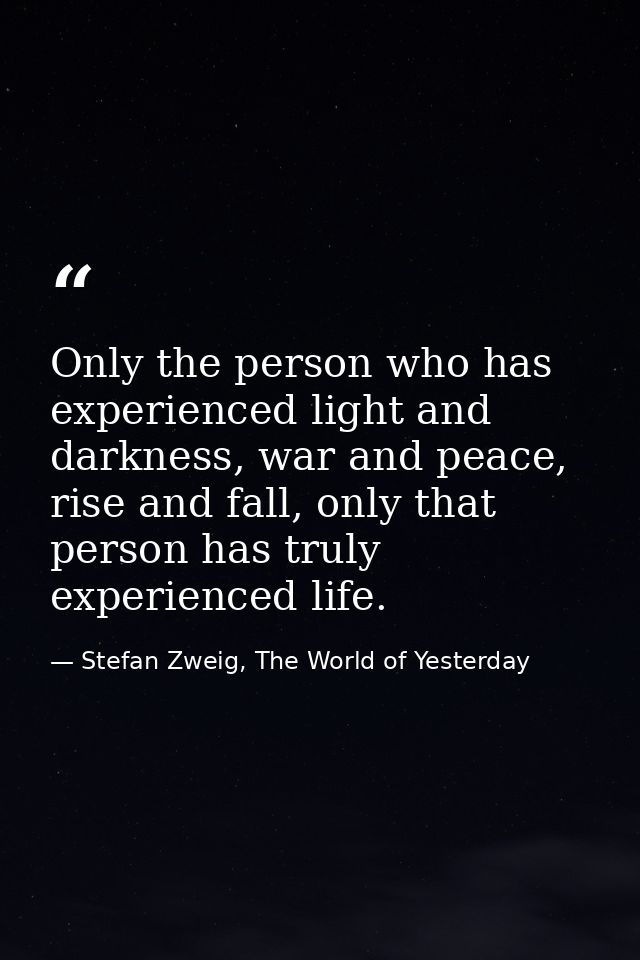 Only the person who has experienced light and darkness, war and peace, rise and fall, only that person has truly experie — Stefan Zweig, The World of Yesterday