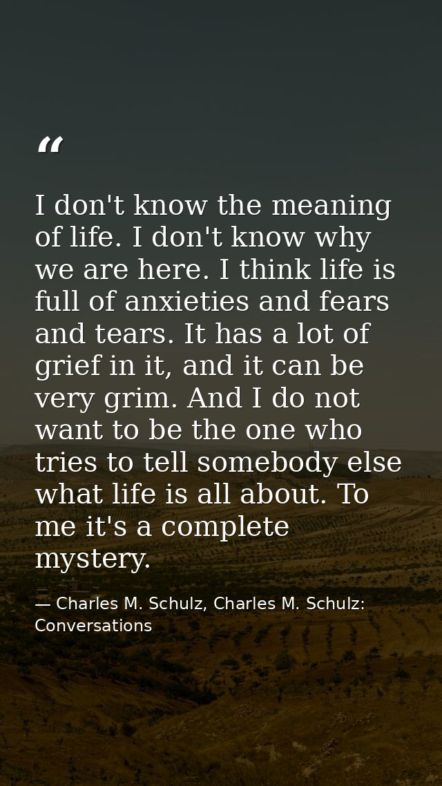 I don't know the meaning of life. I don't know why we are here. I think life is full of anxieties and fears and tears. I — Charles M. Schulz, Charles M. Schulz: Conversations