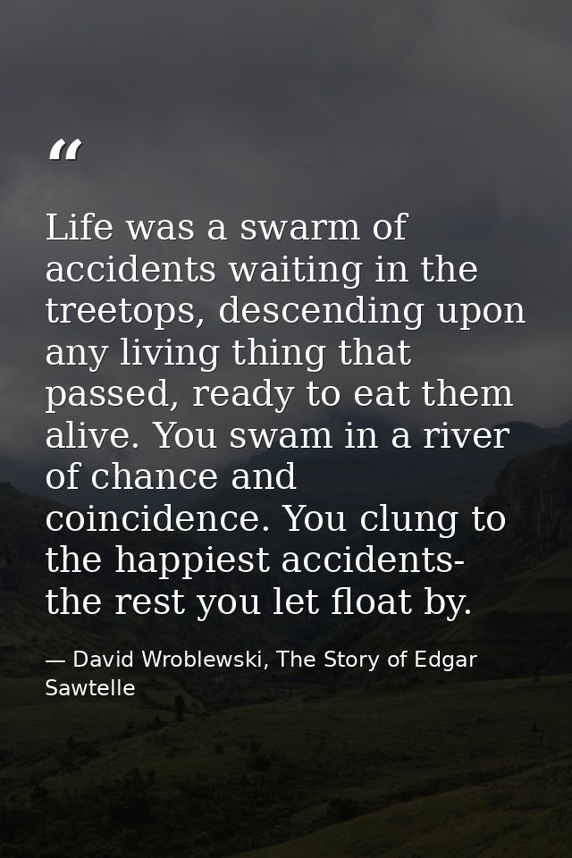 Life was a swarm of accidents waiting in the treetops, descending upon any living thing that passed, ready to eat them a — David Wroblewski, The Story of Edgar Sawtelle