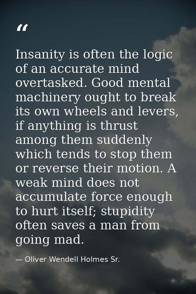 Insanity is often the logic of an accurate mind overtasked. Good mental machinery ought to break its own wheels and leve — Oliver Wendell Holmes Sr.