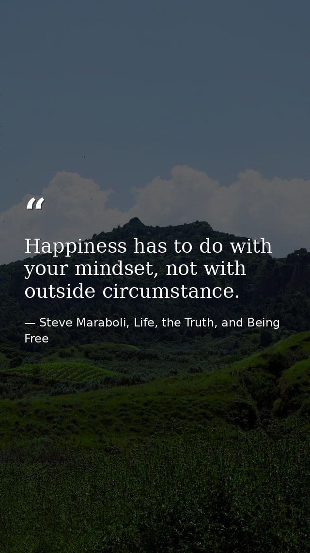Happiness has to do with your mindset, not with outside circumstance. — Steve Maraboli, Life, the Truth, and Being Free