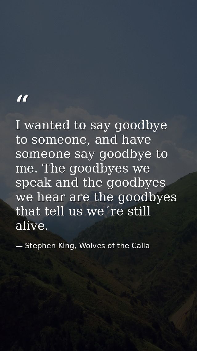 I wanted to say goodbye to someone, and have someone say goodbye to me. The goodbyes we speak and the goodbyes we hear a — Stephen King, Wolves of the Calla