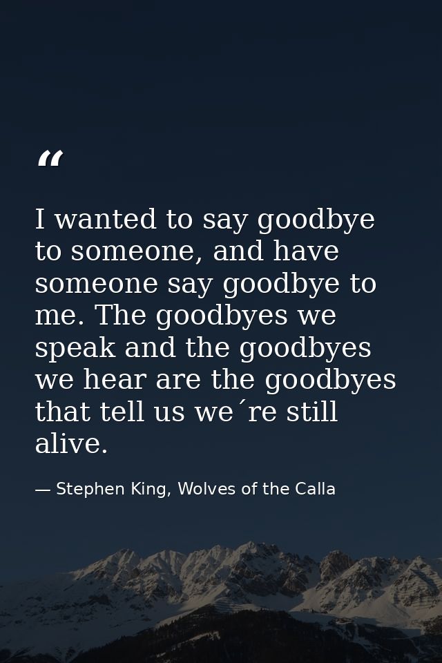 I wanted to say goodbye to someone, and have someone say goodbye to me. The goodbyes we speak and the goodbyes we hear a — Stephen King, Wolves of the Calla
